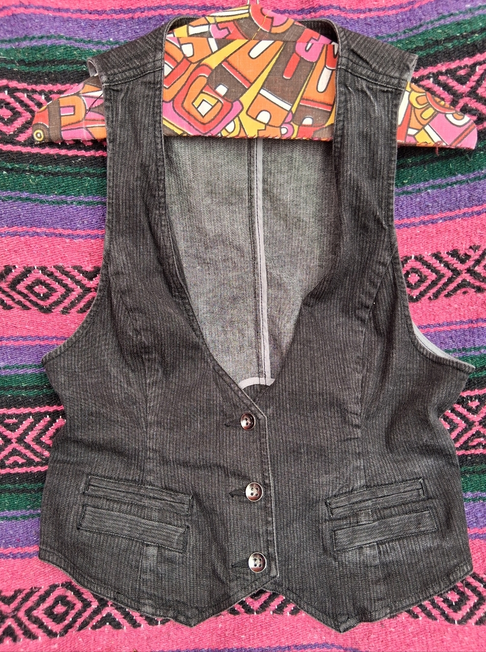 Y2K Denim Vest, Black Stretch Heather Denim XL